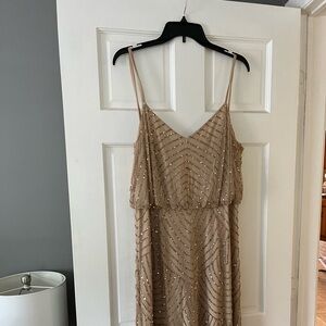 Adrianna Papell Art Deco Beaded Gown in Champagne